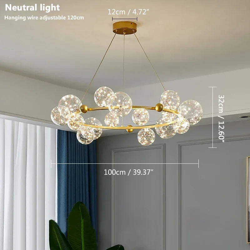 Nordic Ring Led Pendant Lamp Romantic Star Chandelier Round Long Glass Ball Hanging Light Dining Table Above Starry Sky Lights