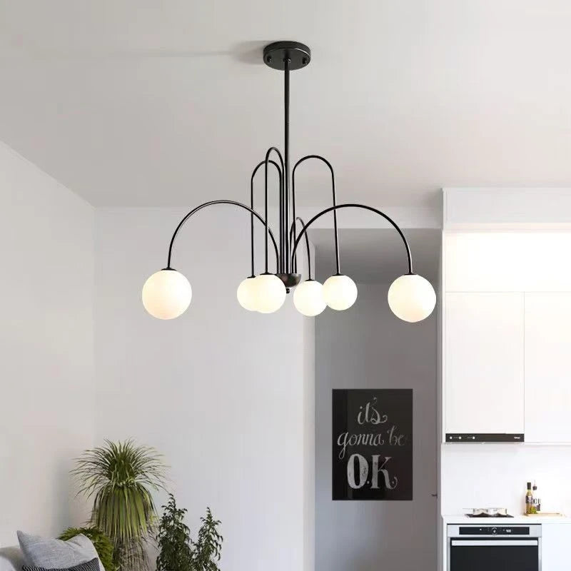 Nordic Iron Bending Glass Ball Living Room Light Simple Fashion Dining Room Chandelier Room Decoration Interior Lighting Lamps