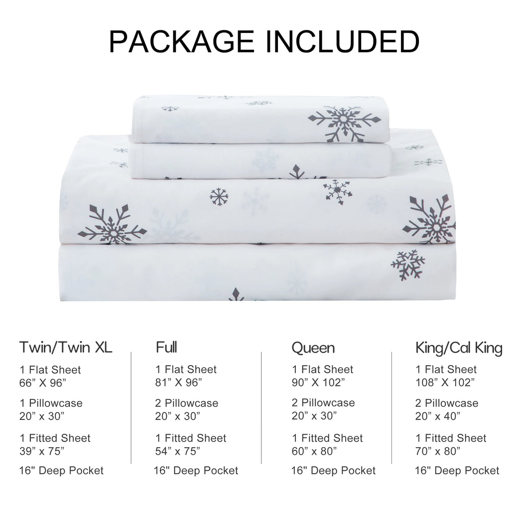 Durability & All Season Use Ultra-Soft Washed Bedding Comforter Sets Bed, White snowflake pattern California  King Size