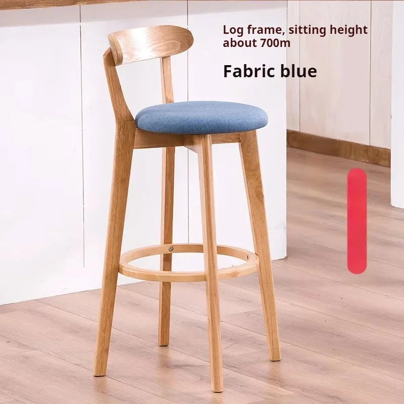 Solid Wood Bar Stool High Backrest Modern Minimalist Artificial Leather Sandalye Counter Comfortable Replica Design Furniture