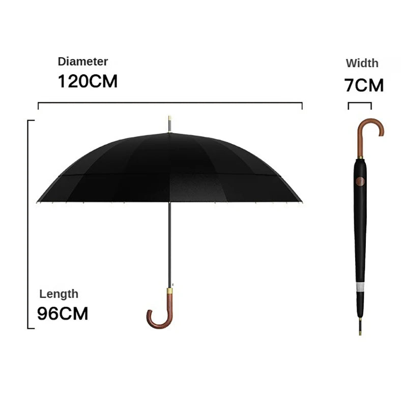 Large Windproof Umbrella 16K Wooden Handle, Big Size Golf Long Umbrella Strong, Japanese Style Wood Rain Umbrella