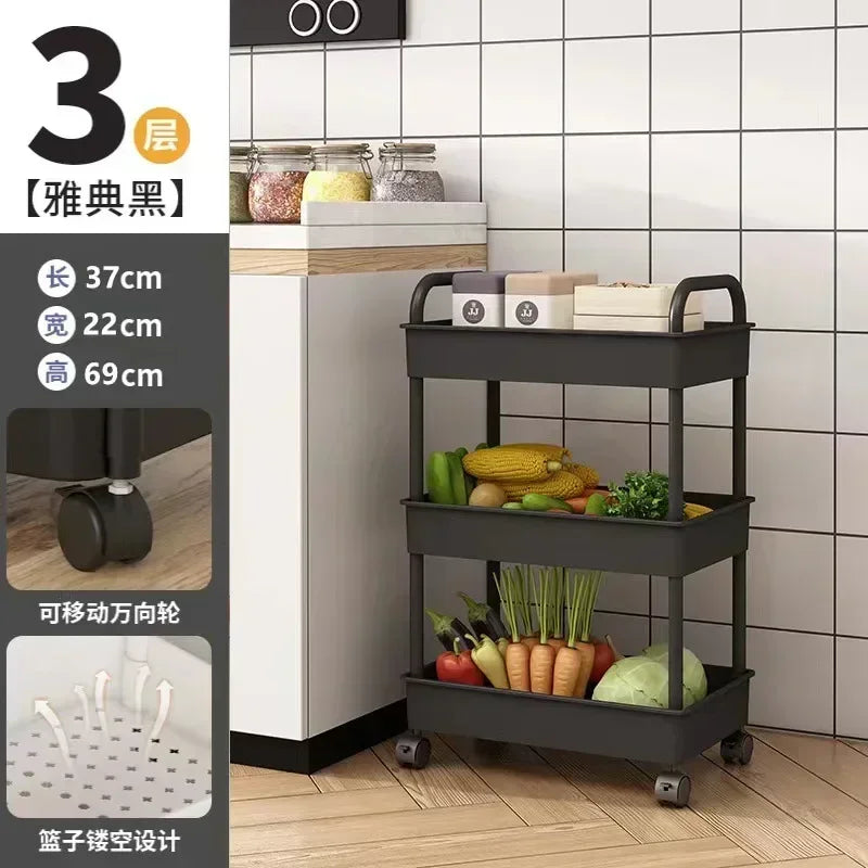 Household Multi-layer Small Cart Storage Rack Floor To Floor Kitchen Bedroom Bathroom Storage Rack Storage Rack with Wheels