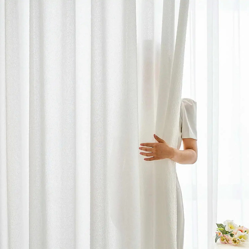 White Semi Sheer Embroidered Curtain 1PC