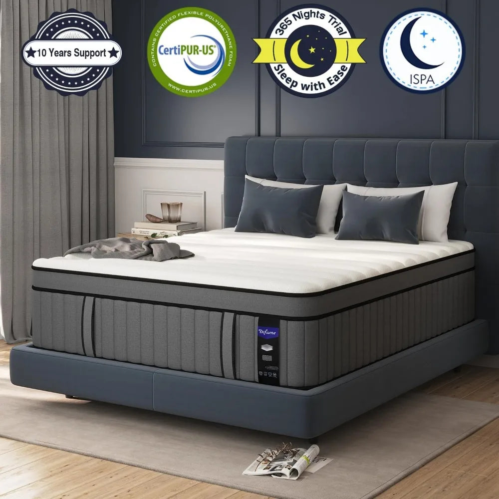 10 Inch Full Size Gel Memory Foam Hybrid Mattress with Pocketed Spring Support - Full Bed in a Box