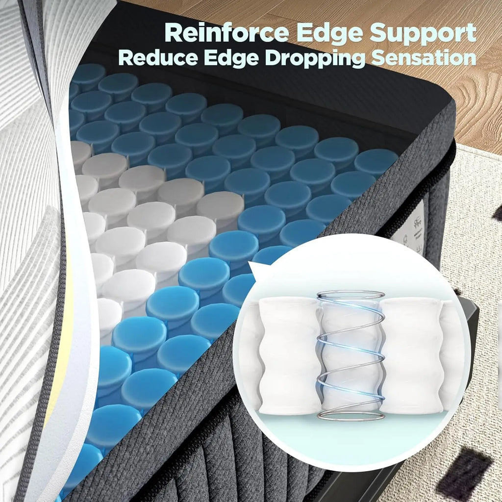 Queen Mattress 14 Inch Hybrid Mattress Plush Feel Soft Memory Foam Queen Size Mattress in a Box and Pocket Springs Balance Suppo