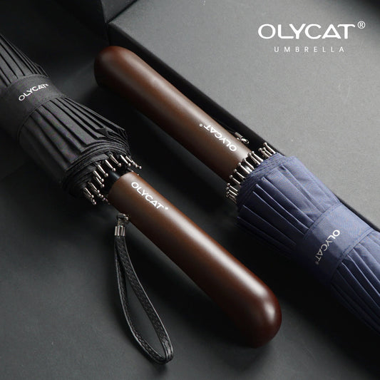 OLYCAT 24K Straight Long Umbrella Windproof Strong Wooden Handle Rain Umbrella Women Men Business Brand Glassfiber Paraguas