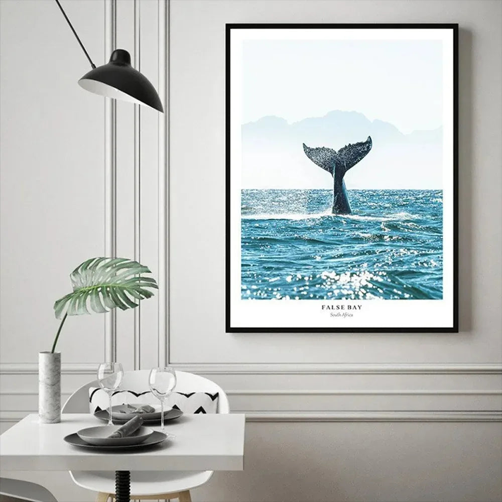 Scandinavian Minimalist Wall Art Blue Whale Tail Sea HD Canvas Painting Poster Prints Home Bedroom Living Room Decoration