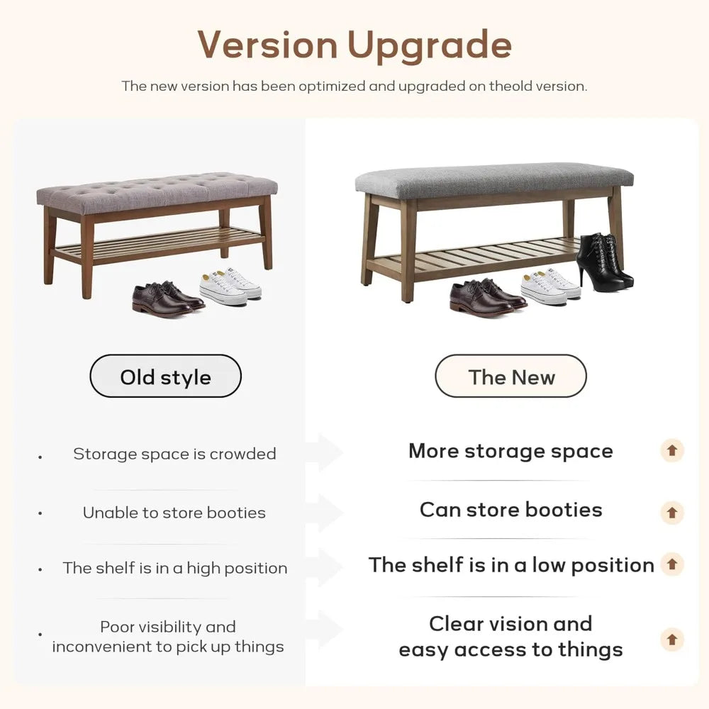 Entryway Bench, End of Bed Bench, Chenille Upholstered Shoe Bench for Bedroom, Ottoman Bench with Solid Wood Shelf,Storage Bench