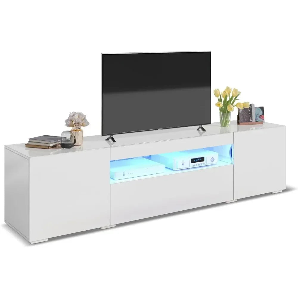 Modern LED Entertainment Center with Large Storage Drawers, High Gloss Front Wood TV Cabinet Media Console