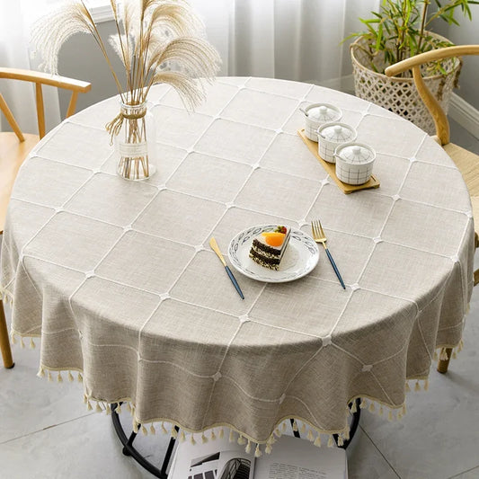 Plaid Cotton Linen Round Tablecloth Wedding Hotel Banquet Cloth Table Cover Indoor Dining Room Kitchen Outdoor Decor Manteles