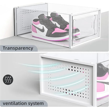 Shoe Boxes Clear Plastic Stackable, 18 Pack Premium Shoe Organizer Storage for Closet Space Saving Foldable Shoe Rack