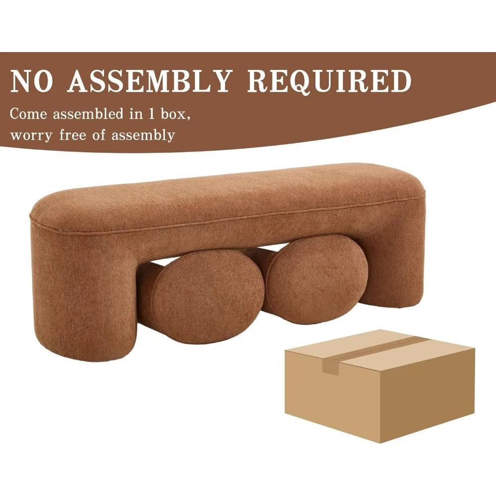 Ottoman Bench 53 Inch Long Bedroom Bench with 2 Small Stools Chenille Padded Entryway Bench Set of 3 Comfy Upholstered