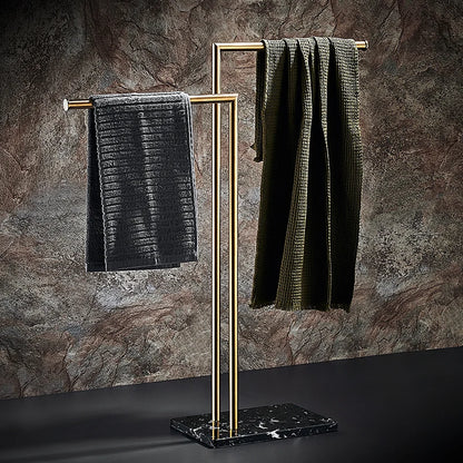 Floor Standing Marble Stone Base Luxury Hotel Towel Rack Holder Towel Storage Shelf Brush Gold Towel Bar FR1052