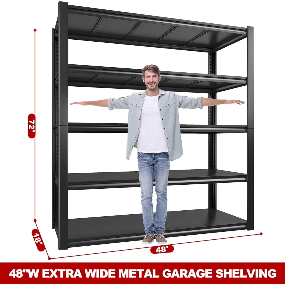 Garage Shelving Heavy Duty, 2500LBS Storage Shelves, 5 Tier Garage Shelves Adjustable Metal Shelving