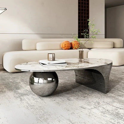 Nordic Oval Coffee Table Marble Top Luxury Design Metal Frame Legs Coffee Cabinet Living Room Floor Mueble Salon Room Furniture