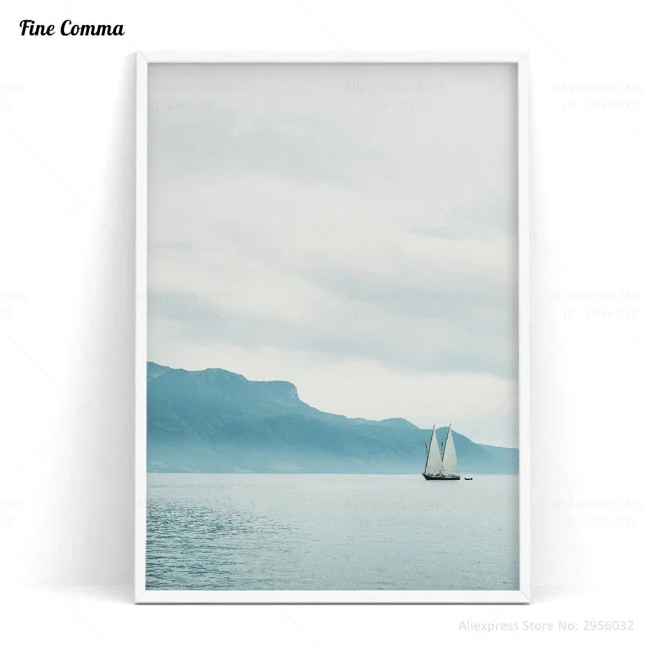 Light Blue Seascape Posters and Prints Scandinavian Decor Nordic Art Poster Wall Picture for Living Room Wall Art Canvas Print