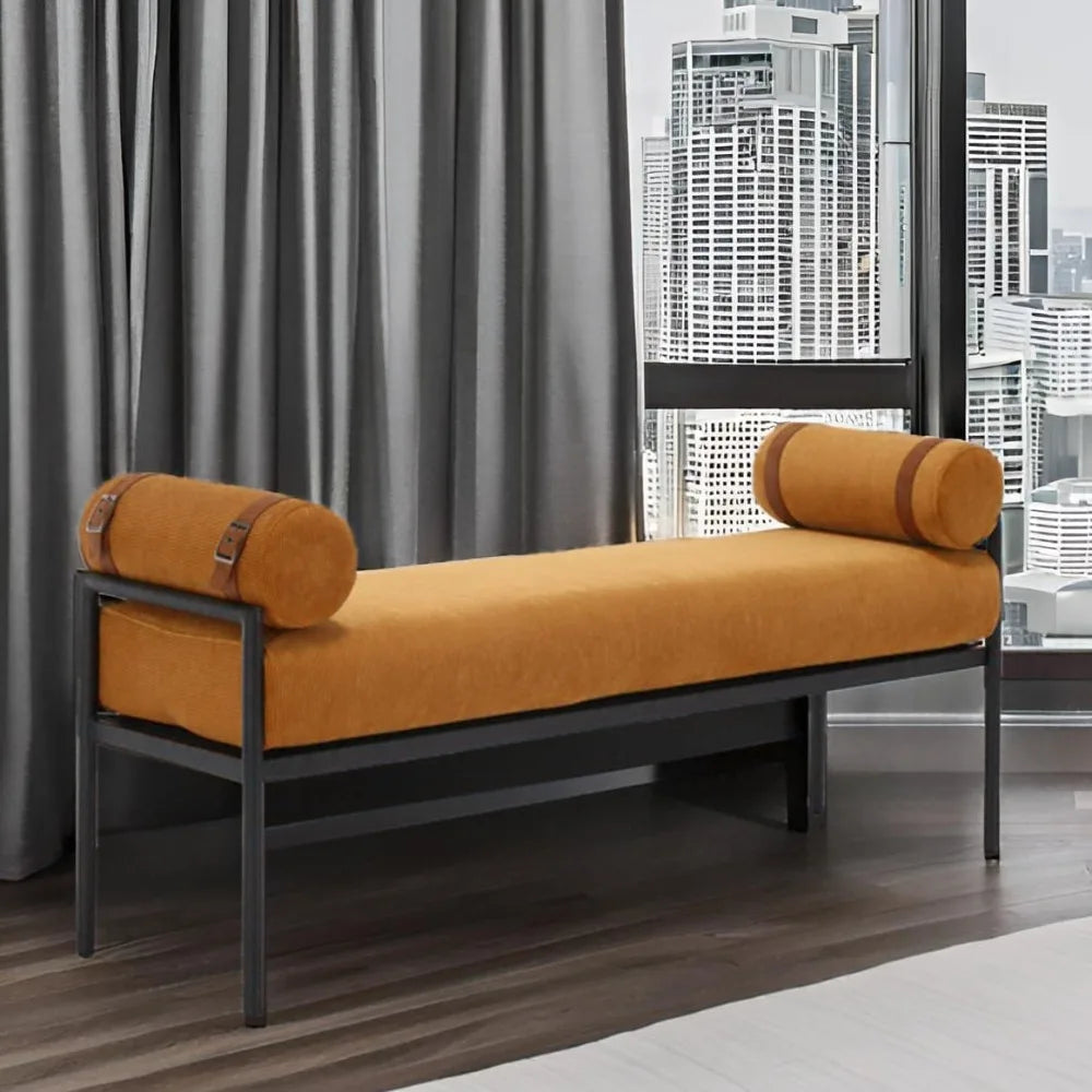 Modern 55" End of Bed Bench Long King Upholstered Chenille Ottoman Bench with Arms & Detachable Strappy Pillows for Bedroom Ent