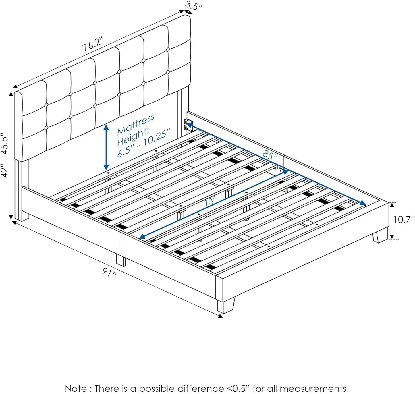 Laval Button Tufted Upholstered Platform Bed Frame, California King/ King/ Queen/ Full/ Twin,12 Slat, Glacier