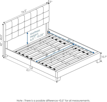 Laval Button Tufted Upholstered Platform Bed Frame, California King/ King/ Queen/ Full/ Twin,12 Slat, Glacier