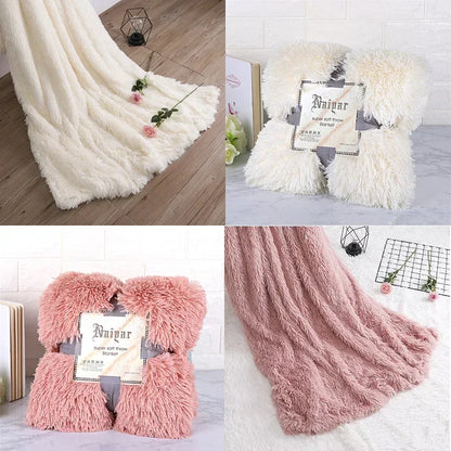 Super Soft Warm Fur Blanket Fluffy Shaggy Sofa Blankets Bed Bedspread Beige White Warm Bedding Sheet Cozy Blanket