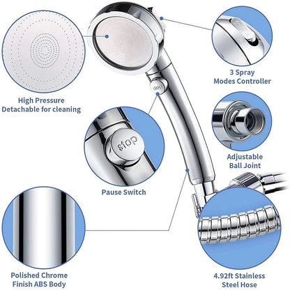 High Pressure Bathroom Shower Head 3 Modes Adjustable Water Saving Rain Luxury Home Hotel Silver Sprayer Bathroom Accessories