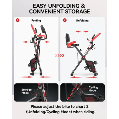 pooboo Folding Exercise Bike, Foldable Fitness Stationary Bike Machine, Upright Indoor Cycling Bike, Magnetic X-Bike