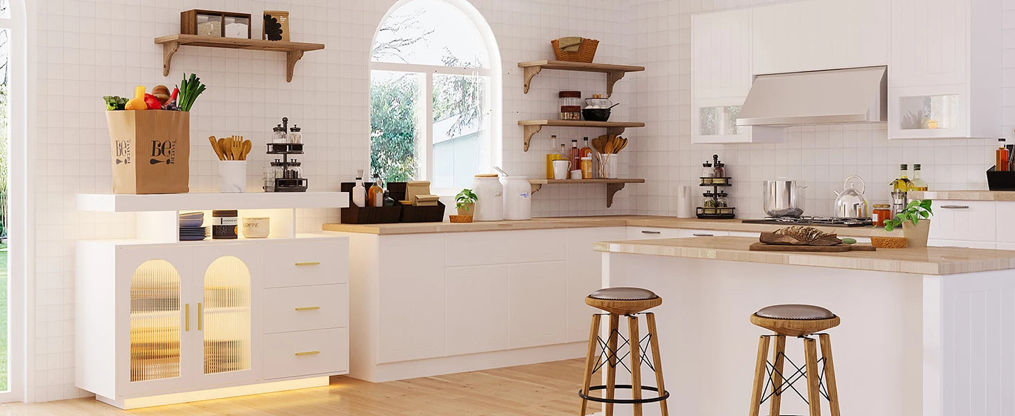 LED Buffet Cabinet 40”W with Wireless Charging Station,Auto Sensor RGB 20-Color Dimmable Sideboard