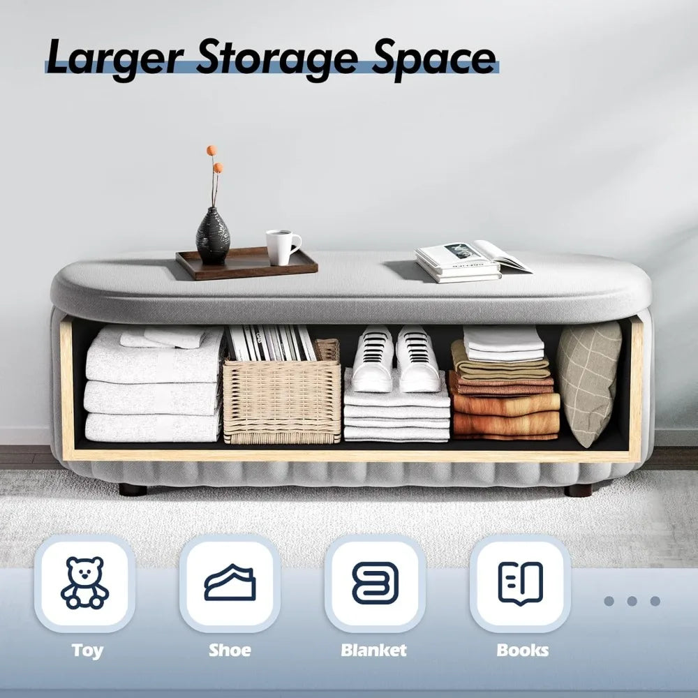 Storage Ottoman Bench Upholstered Bench & Ottoman with Larger Storage Space Bed Bench with Safety Hinge End of Bed Storage