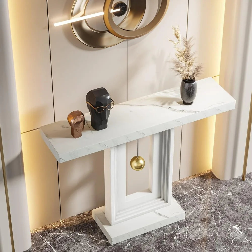 Modern Console Table, Narrow Sofa Entryway Table with Pendulum Shape Base, Contemporary Wood Accent Table