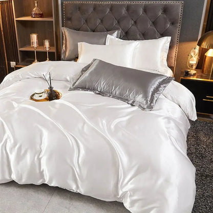 WOSTAR Satin rayon white duvet cover 220x240 summer luxury double bed couple quilt cover bedding queen king size comforter set