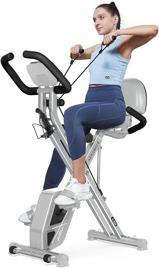 Folding Exercise Bike, Foldable Fitness Stationary Bike Machine, Upright Indoor Cycling Bike,