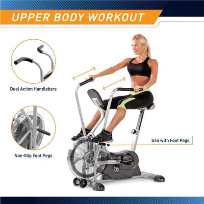 Air-Resistance Exercise Fan Bike With Dual Acction Handlebars