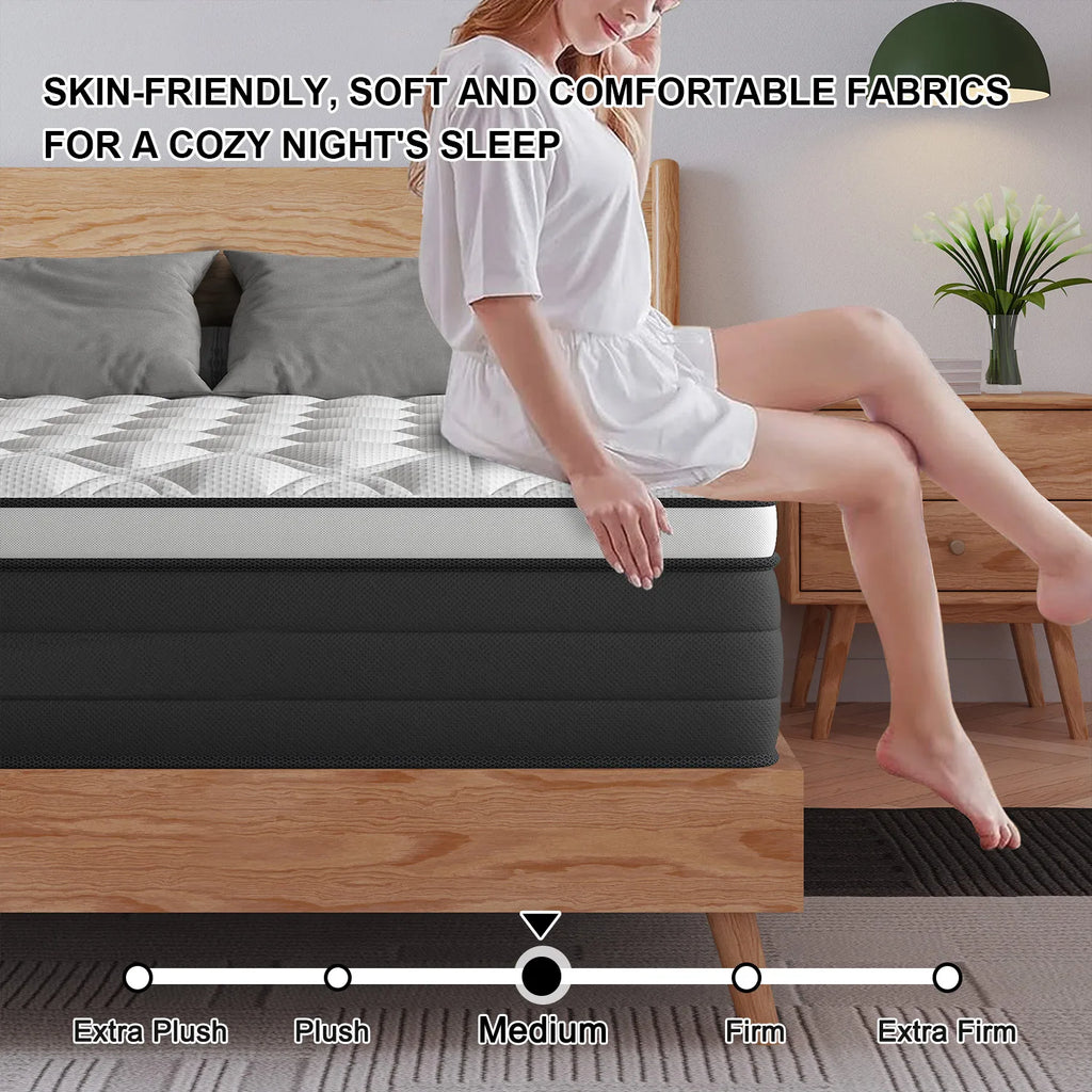 Euro Top Mattress in A Box, 12/14 Inch Hybrid Memory Foam, Medium Firm for Back & Lumbar Support
