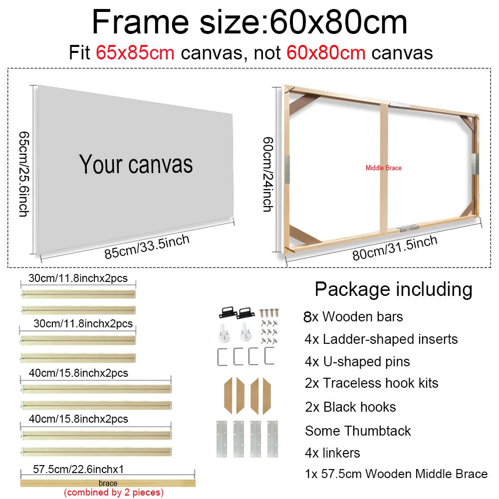 30x40 40x50 60x90cm Canvas Frame Wooden Frames Wooden Photo Oil Painting Canvas Diamond Painting Frames Canvas Wood Wall Frame