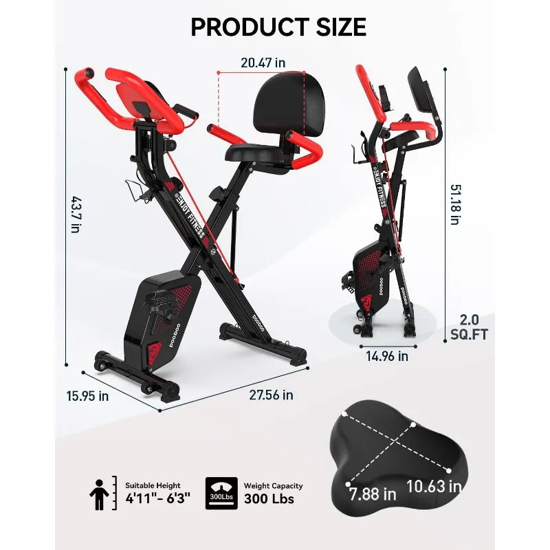 pooboo Folding Exercise Bike, Foldable Fitness Stationary Bike Machine, Upright Indoor Cycling Bike, Magnetic X-Bike