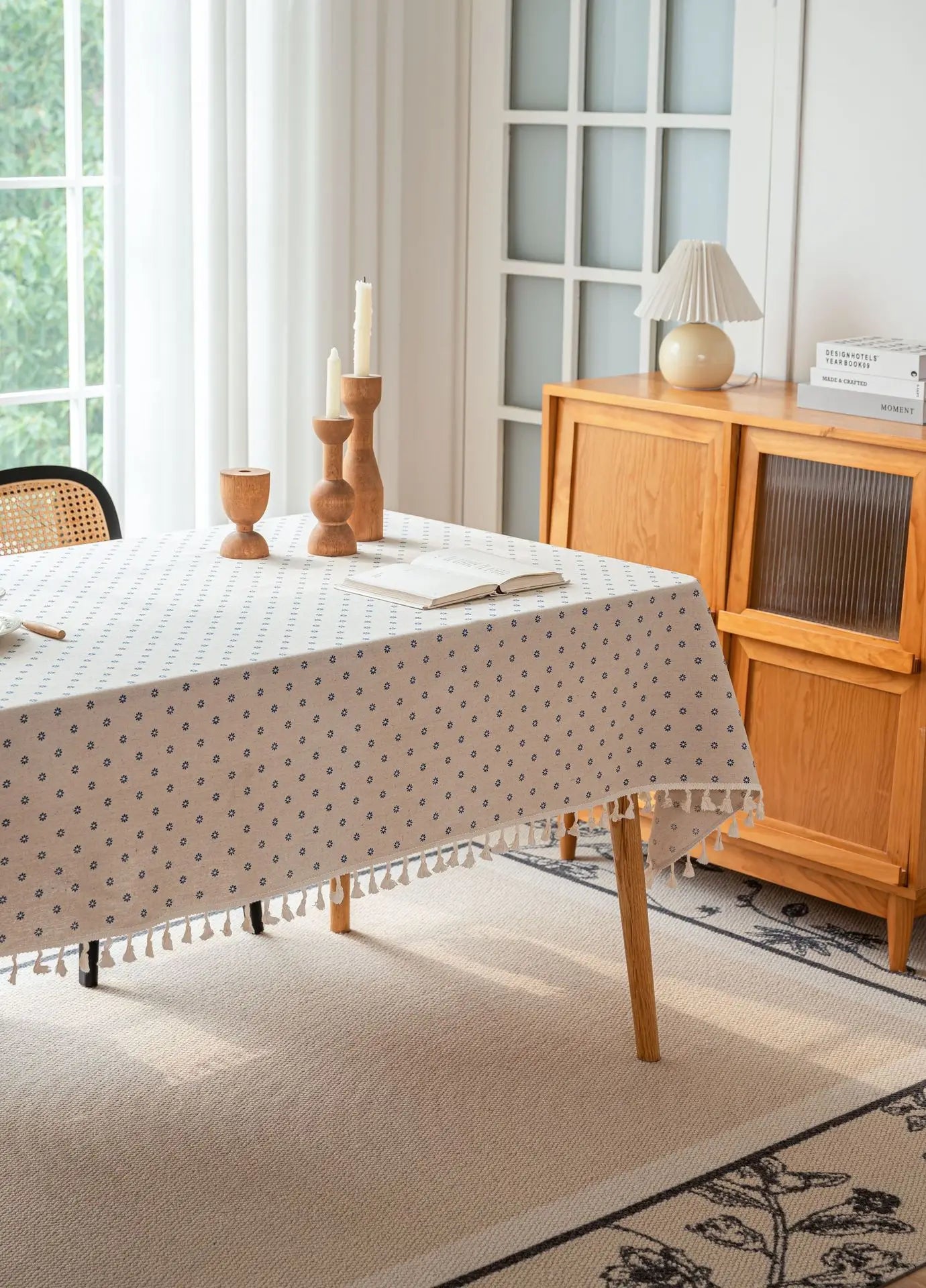 Vintage Cotton Linen Tablecloth Floral Pattern Table Cloth with Tassel Washable Table Cover for Dinning,Picnic,Tabletop Decor