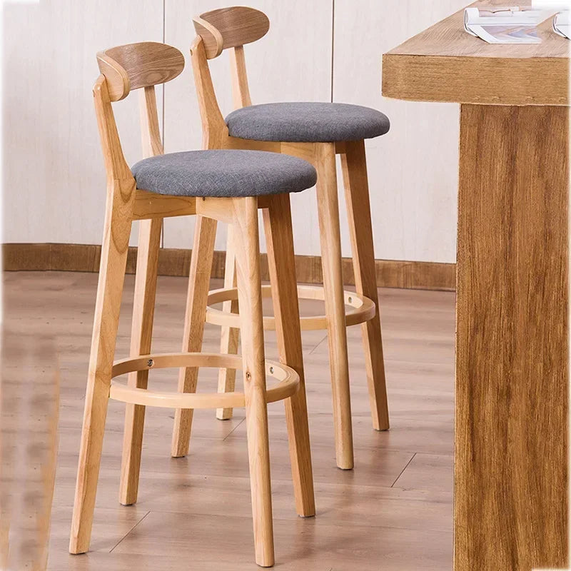 Solid Wood Bar Stool High Backrest Modern Minimalist Artificial Leather Sandalye Counter Comfortable Replica Design Furniture