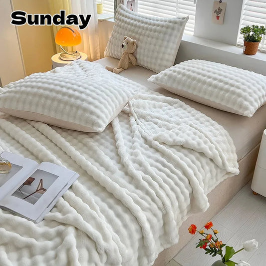 Luxury Coral Fleece Blankets for Beds Faux Fur Throw Blanket Warm Soft Thin Sofa Cover Bedroom Bubble Shaped Plaid Cover Blanket