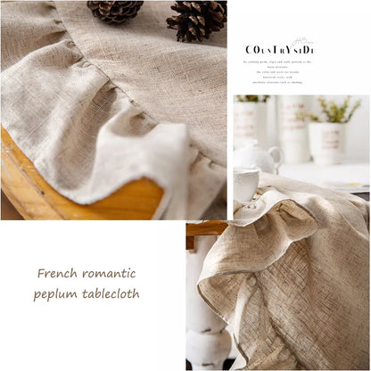 French Romantic Simple Ruffle Tablecloth Cotton Linen Table Cover American Round Tea Table Literary Retro Party Decoration