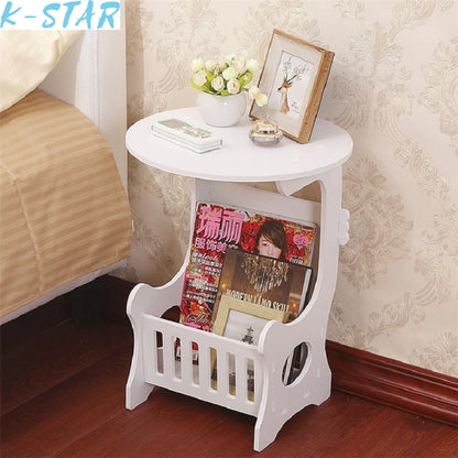 K-STAR European Mini Plastic Round Coffee Tea Table Home Simple Plastic Living Room Bedroom Storage Shelf Bedside Table White