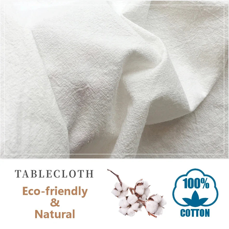 Cotton Fabric Table Cloth Washable White Tablecloth for Wedding Party Dining Banquet Decoration Luxurious Table Cover Picnic Mat