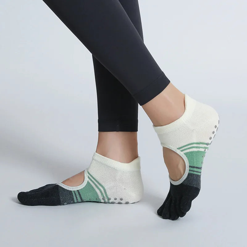 Five Toed Yoga Socks Women Dot Silicone Non Slip Patchwork Low-Ankle  Toeless Open Toe Pilates Socks