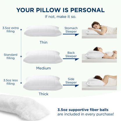 New , Adjustable, Fluffy Bed Pillow with Down Alternative filling, Soft Gusseted Pillow