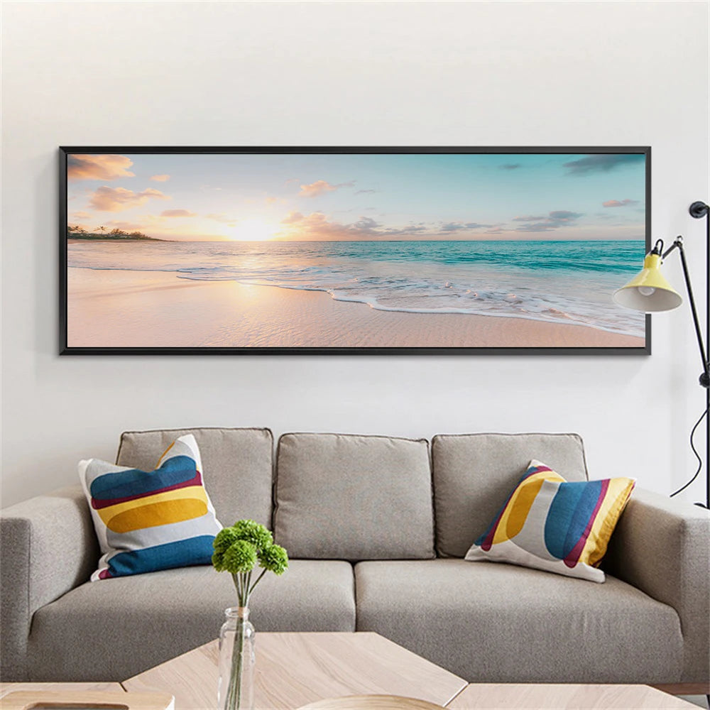 Nature Seascape Posters and Prints Modern Sea Wave Beach Sunset Canvas Painting Wall Art Pictures for Room Decoration