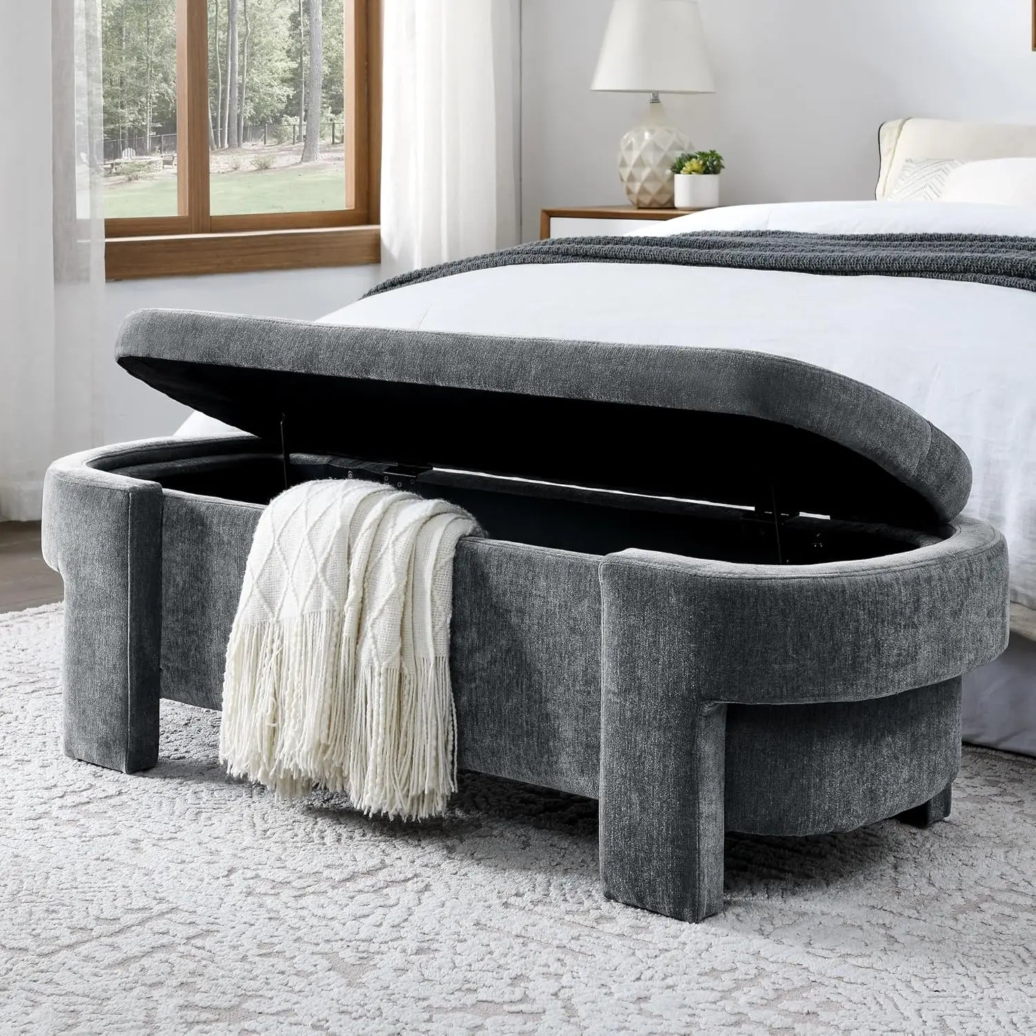 Lux Linen Oval Storage Bench
