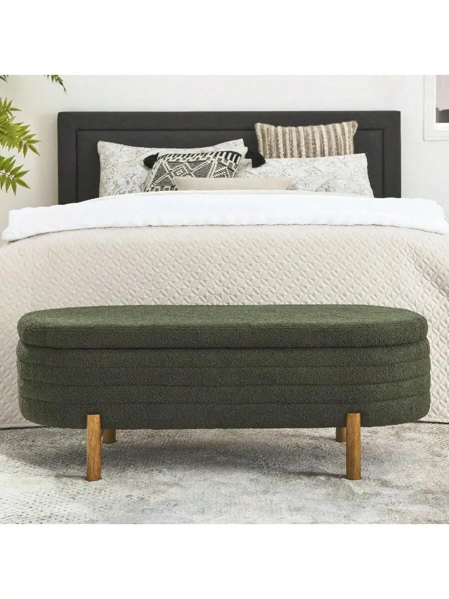 Teddy Velvet Oval Bedroom Storage Stool Decorated and Soft Skin Friendly Teddy Fabric Suitable for Entrance Benches Livi