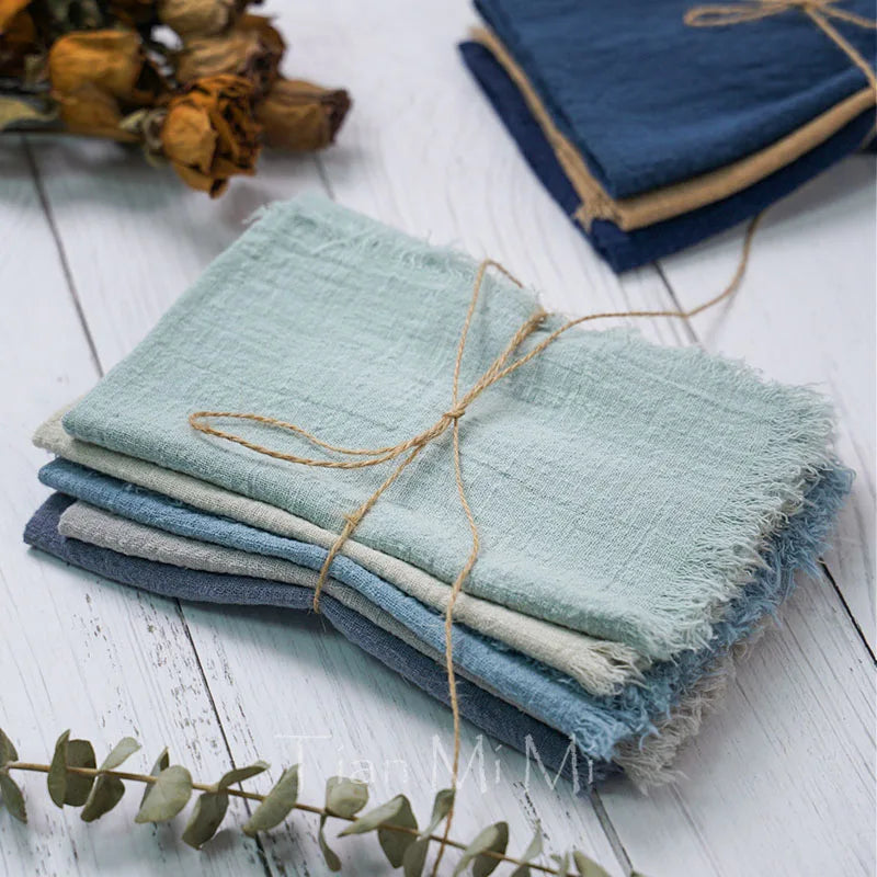 12pcs Vintage Rustic Cotton Gauze Napkins with Retro Burr Cloth Linen Tea Towel for Wedding Party Dining Table Decoration