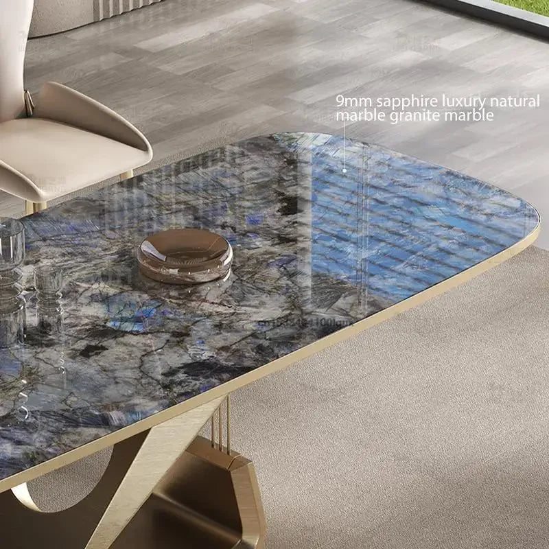 Luxury Marble Kitchen Tables Six Chair In Blue Design SquareTable Frame Panel Countertop White Dining Room Sets Home Furniture - LUXHOME