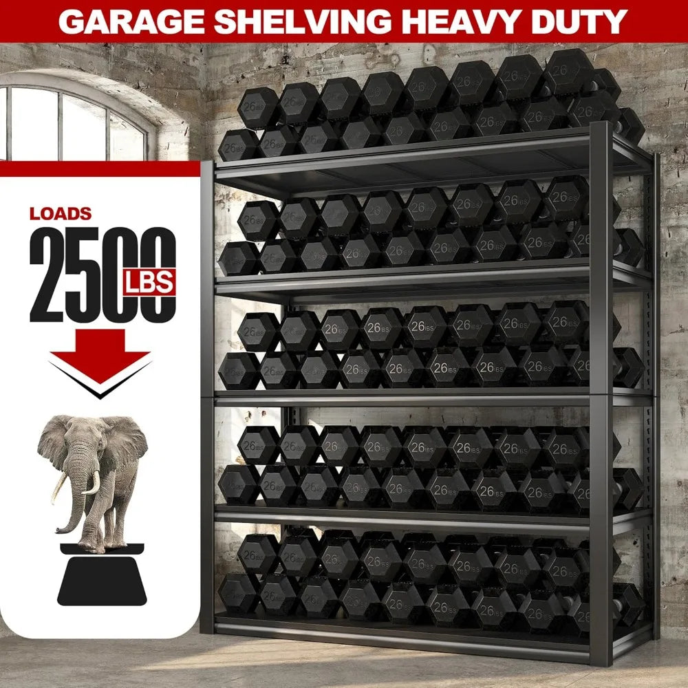 Garage Shelving Heavy Duty, 2500LBS Storage Shelves, 5 Tier Garage Shelves Adjustable Metal Shelving