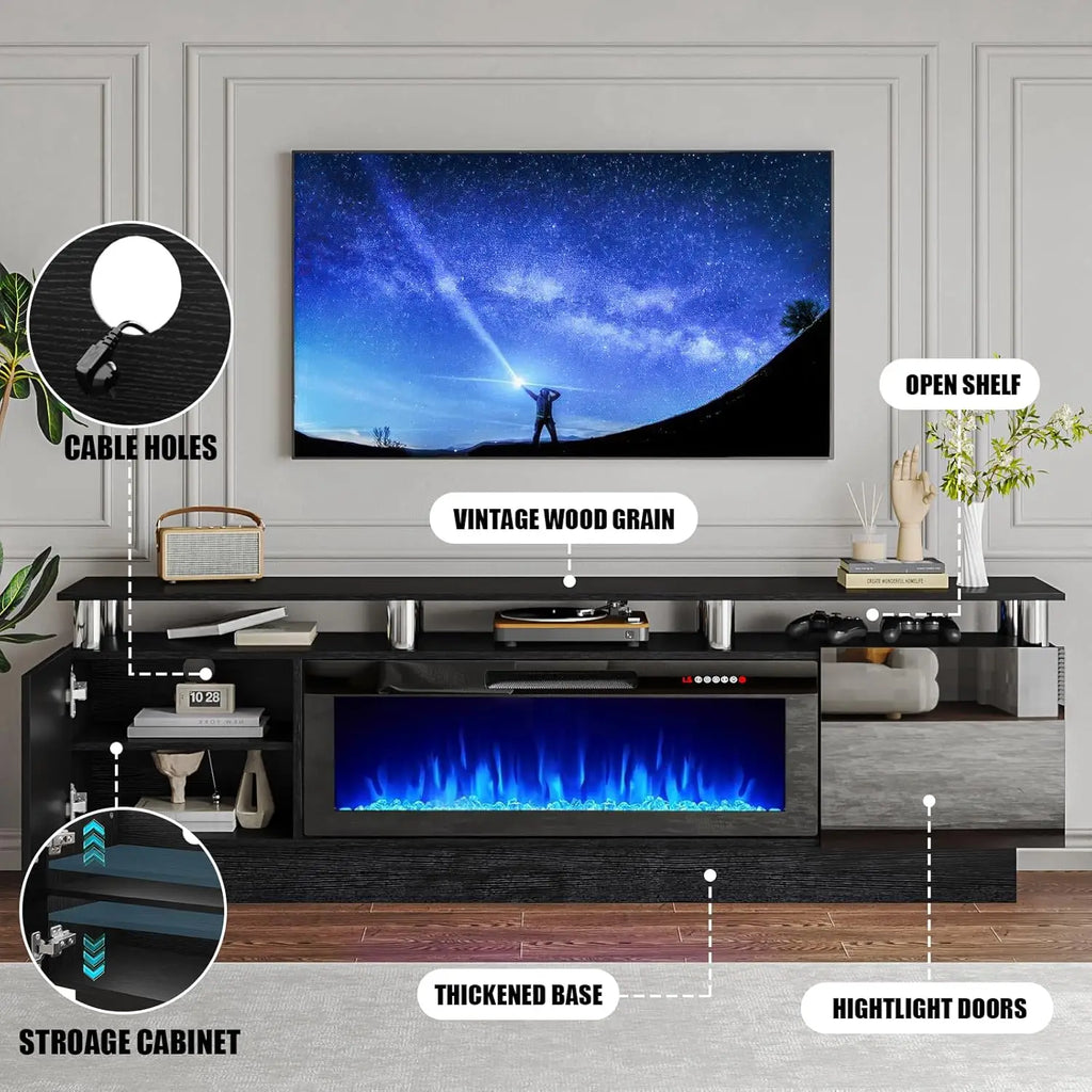 70" Modern Fireplace TV Stand with 36" Electric Fireplace for TVs Up to 80 inch, Luxury LED Light Entertainment Center